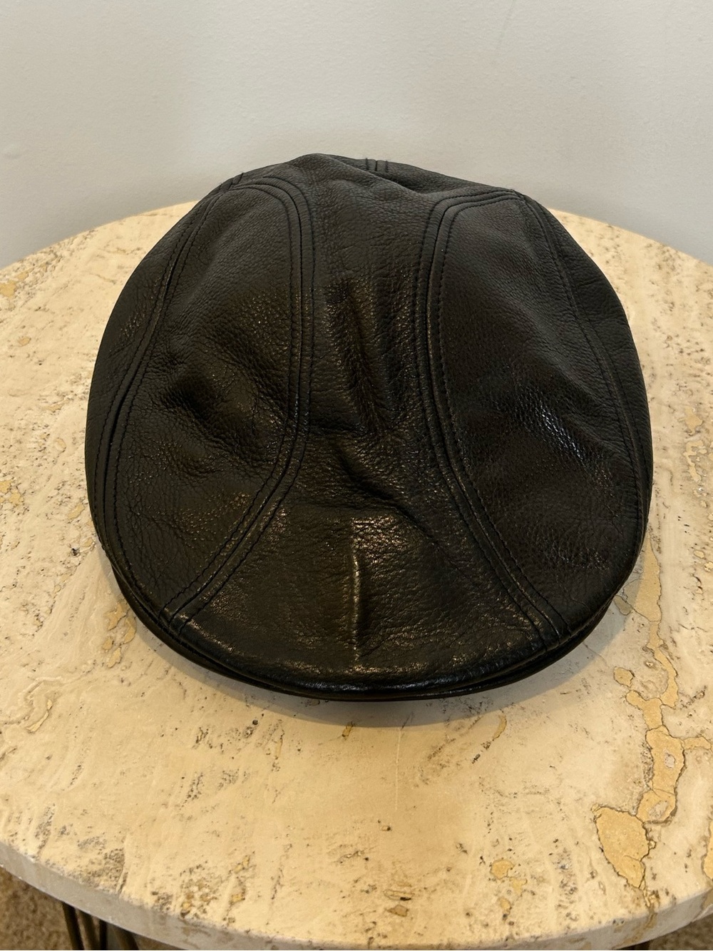 Wilsons Leather Black Leather Flat Cap - Men Size S/M NewsBoy